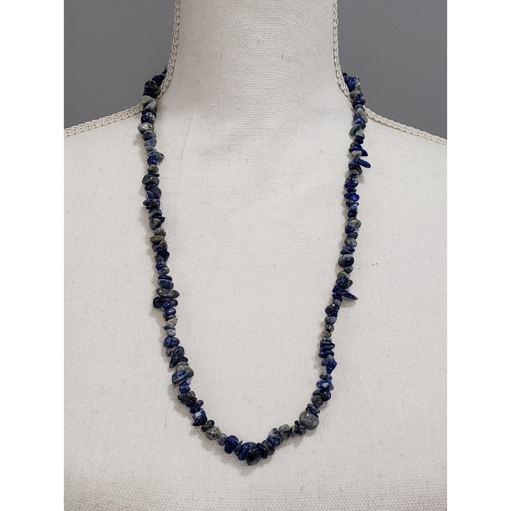 Free People Necklace Lapis Blue Bohemian Single Strand Crystal Chip Beaded Boho